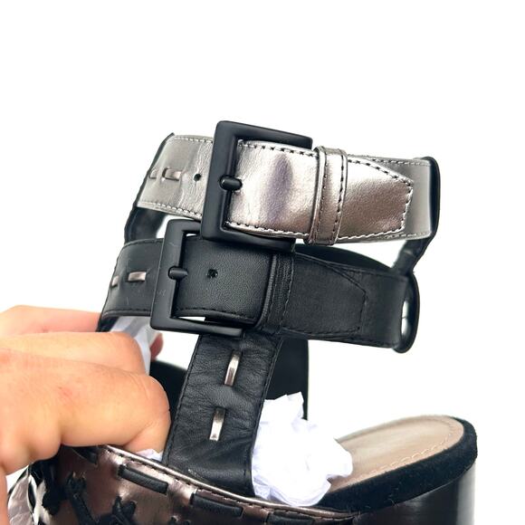 Donald J Pliner Bindy Block Cage Heels Gladiator Strappy Studded Metallic 9 - Picture 10 of 12